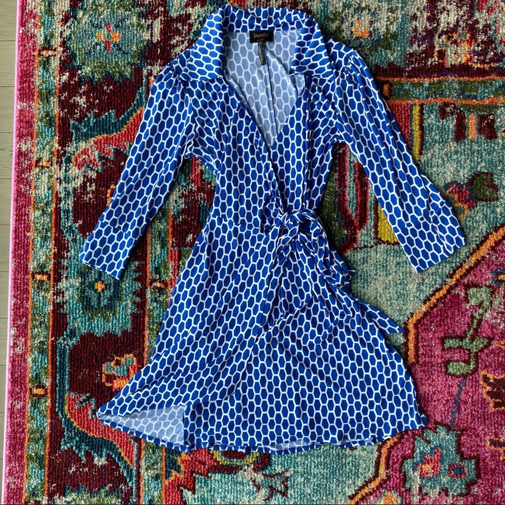 Blue Honeycomb Wrap Dress